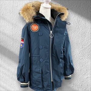 MOUSSY Thermolite Parka Jacket‎ Space Patch Blue Fur Hood Size 1 S/M